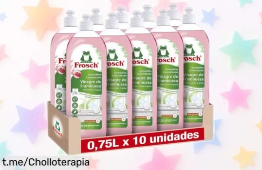 Lavavajillas a mano Frosch pack 10 botellas de 750 ml, súper desengrasante y con aroma a frambuesa. Precioso chollo que hará brillar tu vajilla como nunca. ¡No lo sueltes!