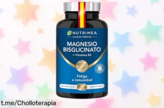 Magnesio Bisglicinato con Vitamina B6 de Nutrimea para calambres y estrés, ¡ofertón que vuela! Mejora tu descanso a precio loco y siente el bienestar ahora.