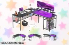 Mesa en L para escritorio de esquina iSunirm con enchufes y USB, rebajada a un precio increíble; ¡no te quedes sin la tuya antes que se acaben!