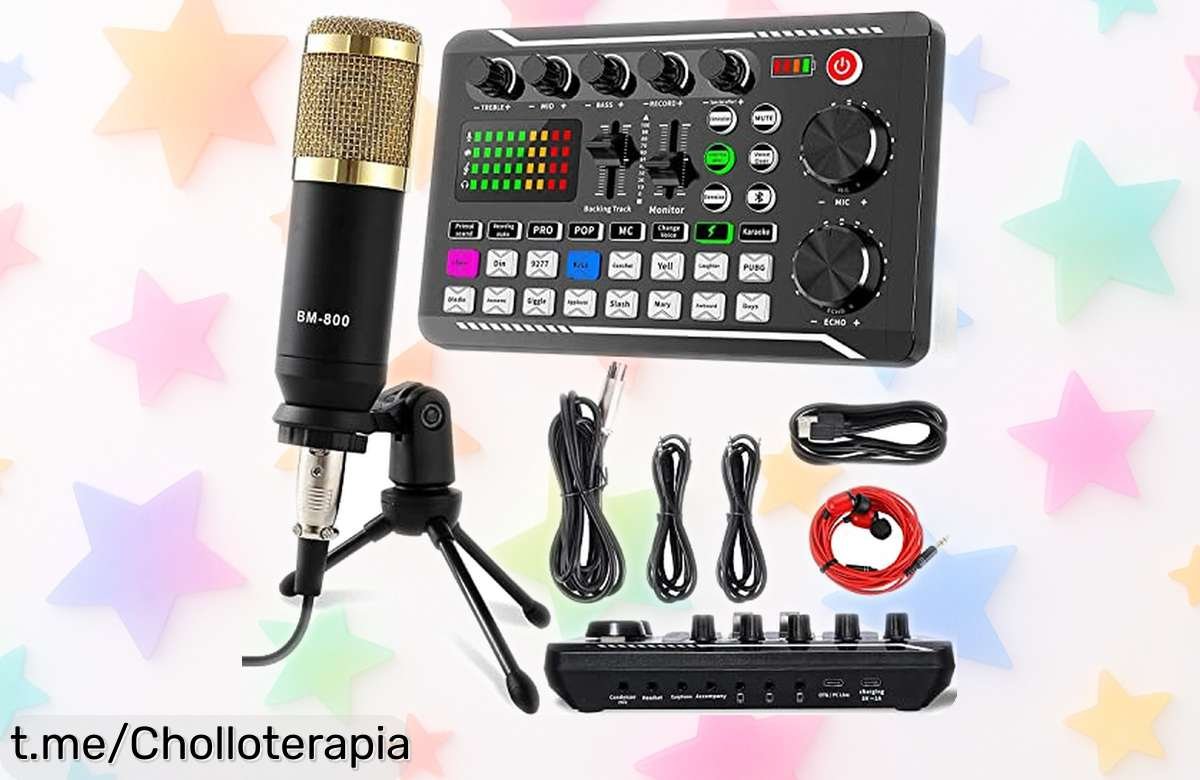 Micrófono condensador con mezclador y tarjeta de sonido para streaming: ¡la oferta que vuela! Sonido ultra claro a precio loco, graba como un pro y no te quedes sin él.