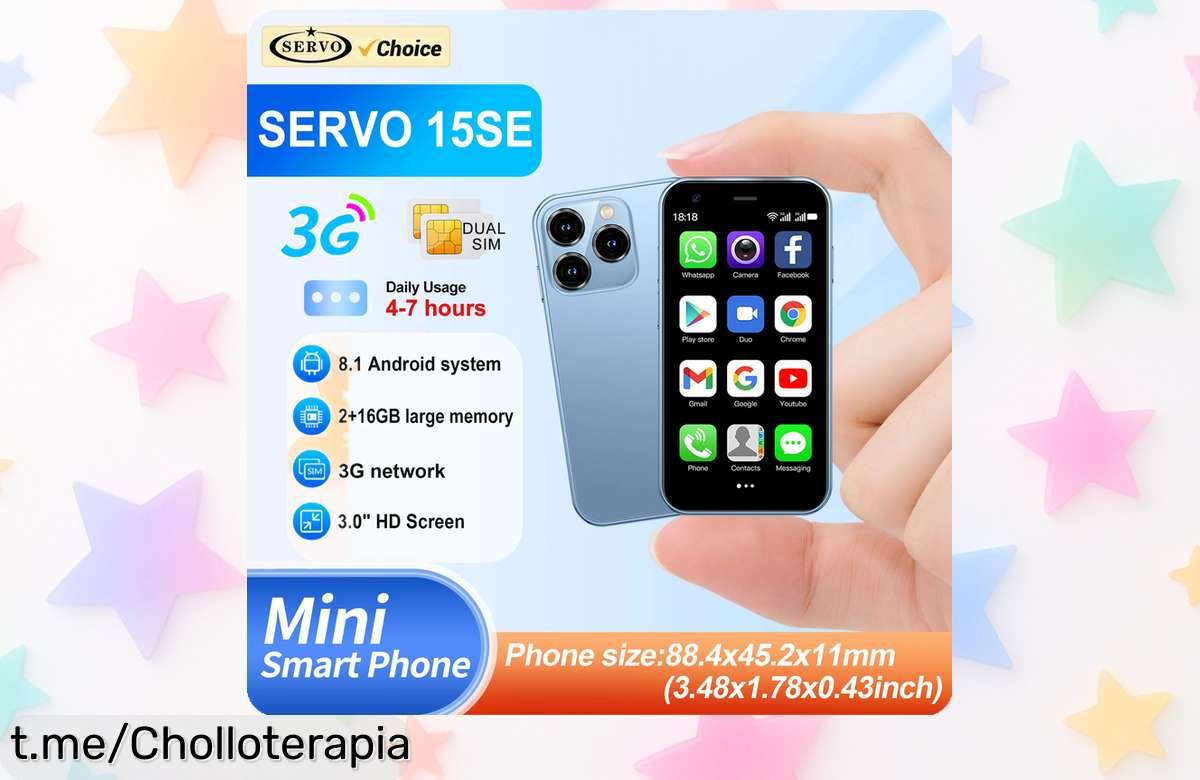 Mini smartphone dual SIM SERVO 15SE con WiFi y Play Store, ¡ahora a precio de escándalo! No te quedes sin el tuyo, esta oportunidad vuela rápido.