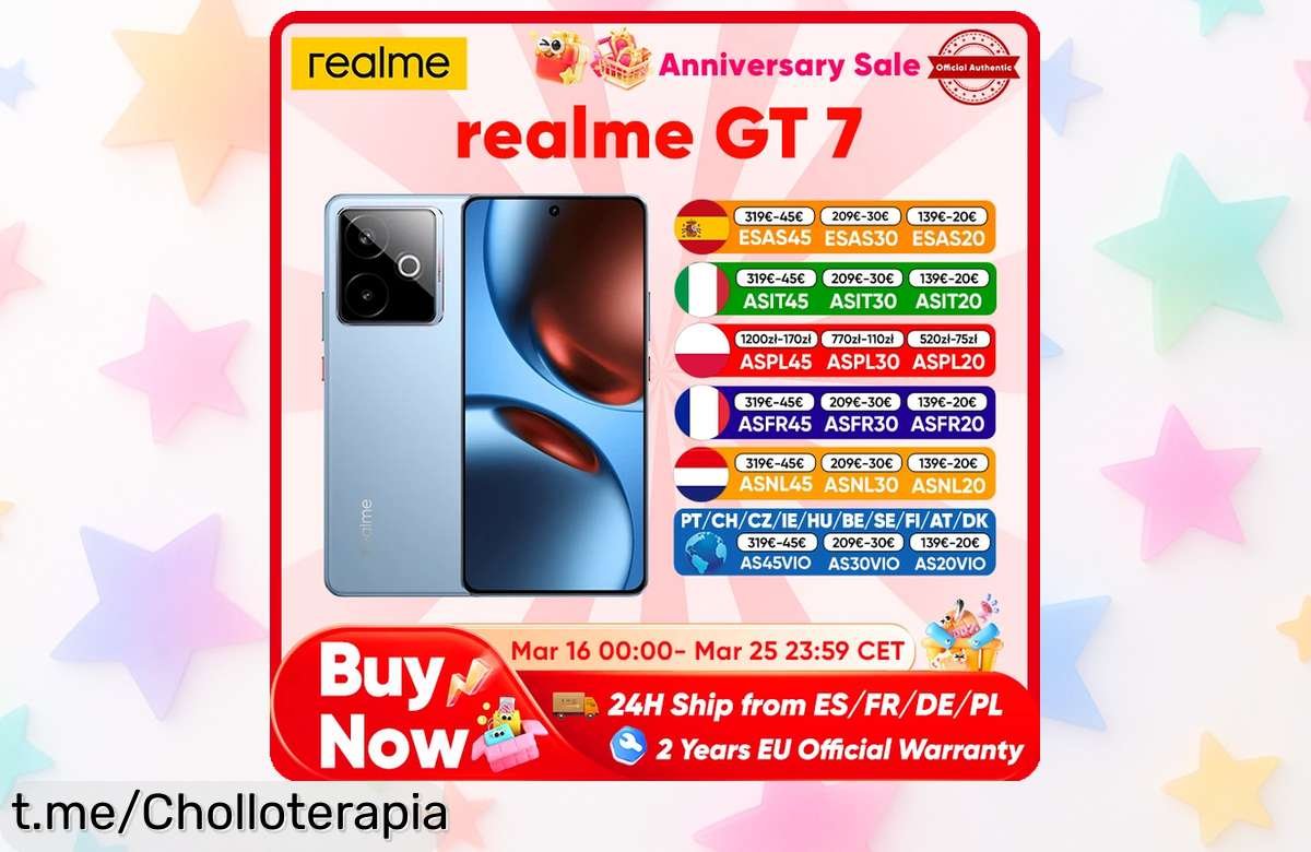Móvil realme GT 7 con batería inmortal y carga rápida, ¡aprovecha el precio loco! Pocas unidades disponibles, no dejes que se te escape esta oportunidad única.