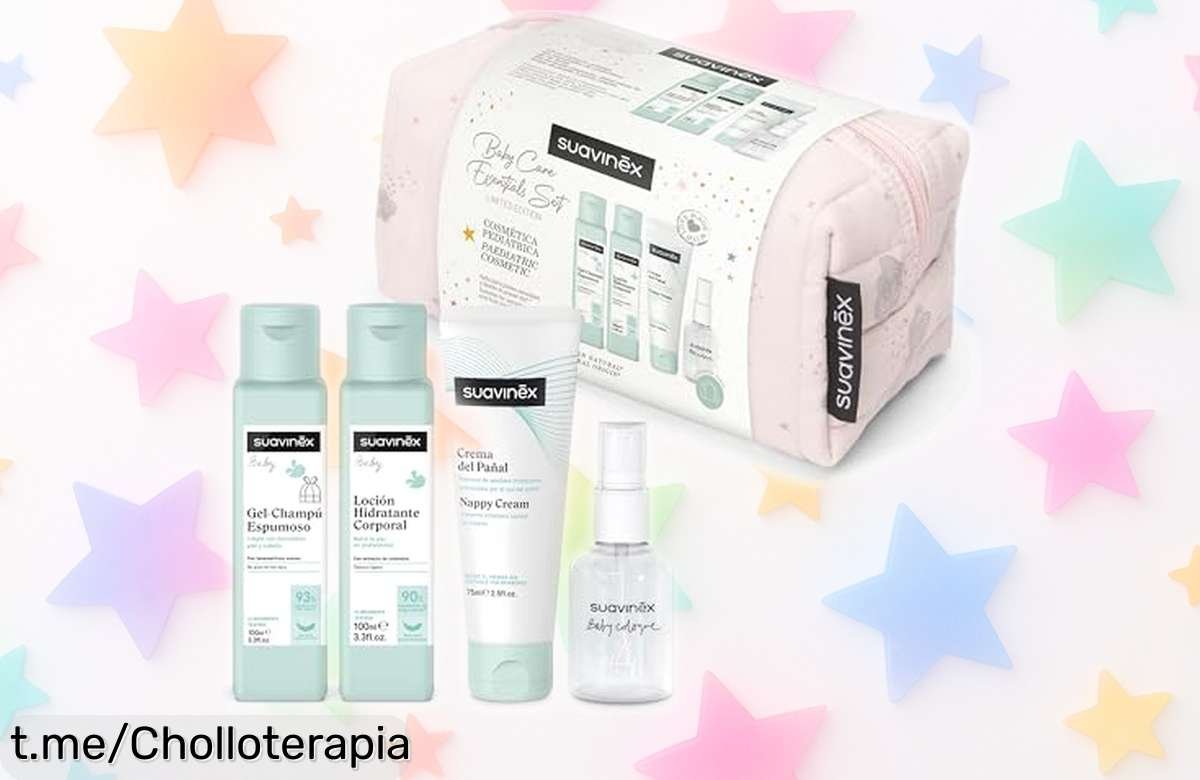 Neceser Suavinex para bebé con gel, loción y crema en tamaño viaje a precio regalado que hará que tu pequeño brille de suavidad desde el primer día. ¡No te lo pierdas!