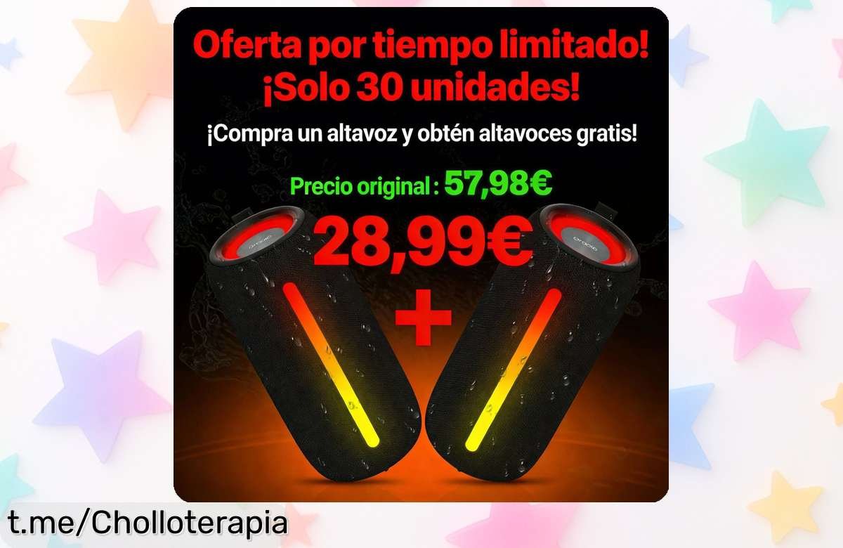 Obtén 2 altavoces Bluetooth Oraolo 5.4 con sonido potente y luces RGB que bailan al ritmo, ¡es un chollo de locura! Corre antes de que vuela la oferta impresionante.