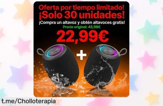 Pack 2 altavoces Bluetooth Oraolo con luces RGB y resistencia al agua, ¡lleva la fiesta contigo por el precio de uno! No dejes que se te escape esta oferta increíble.