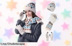 Pack completo de gorro, bufanda y guantes con forro polar que abriga y toca pantallas a un precio loco; no te quedes sin el tuyo, ¡la temporada espera por ti!