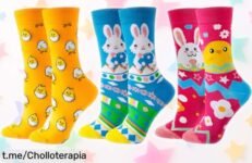 Pack de 3 pares de calcetines con conejitos para Pascua a un precio irreal que no querrás dejar escapar, regala alegría y color en estas fiestas.