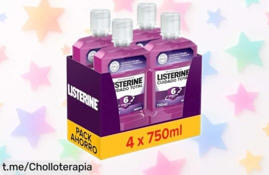 Pack de 4 botes grandes de colutorio Listerine Cuidado Total a precio rebajado, frena el mal aliento y cuida tus dientes ¡No pierdas esta oportunidad única!
