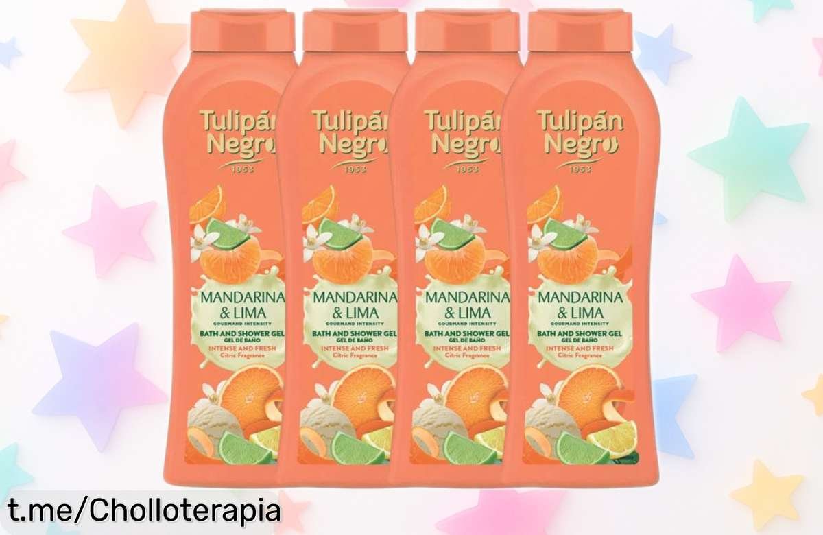 Pack de 4 geles de ducha Tulipán Negro con aroma cítrico a precio loco, ¡no te quedes sin la suavidad y frescura que tu piel merece! Corre ante que se agoten.