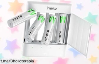 Pack de 4 pilas AA recargables imuto con cargador rápido a un precio que no cuadran; ideales para tus dispositivos ¡No te quedes sin ellas, son la solución que necesitas ya!