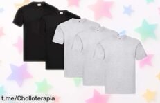 Pack de 5 camisetas manga corta que no se deforman nunca, ¡a un precio ridículo! Renueva tu armario y disfruta cada día sin preocuparte por nada. ¡Consíguelas ya antes de que vuelen!