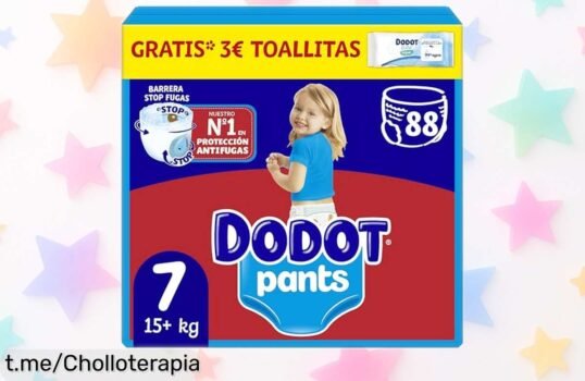 Pack de 88 pañales Dodot Bebé Pants para peques inquietos con ajuste 360° y absorción total, ¡ofertón a un precio loco que se van volando!