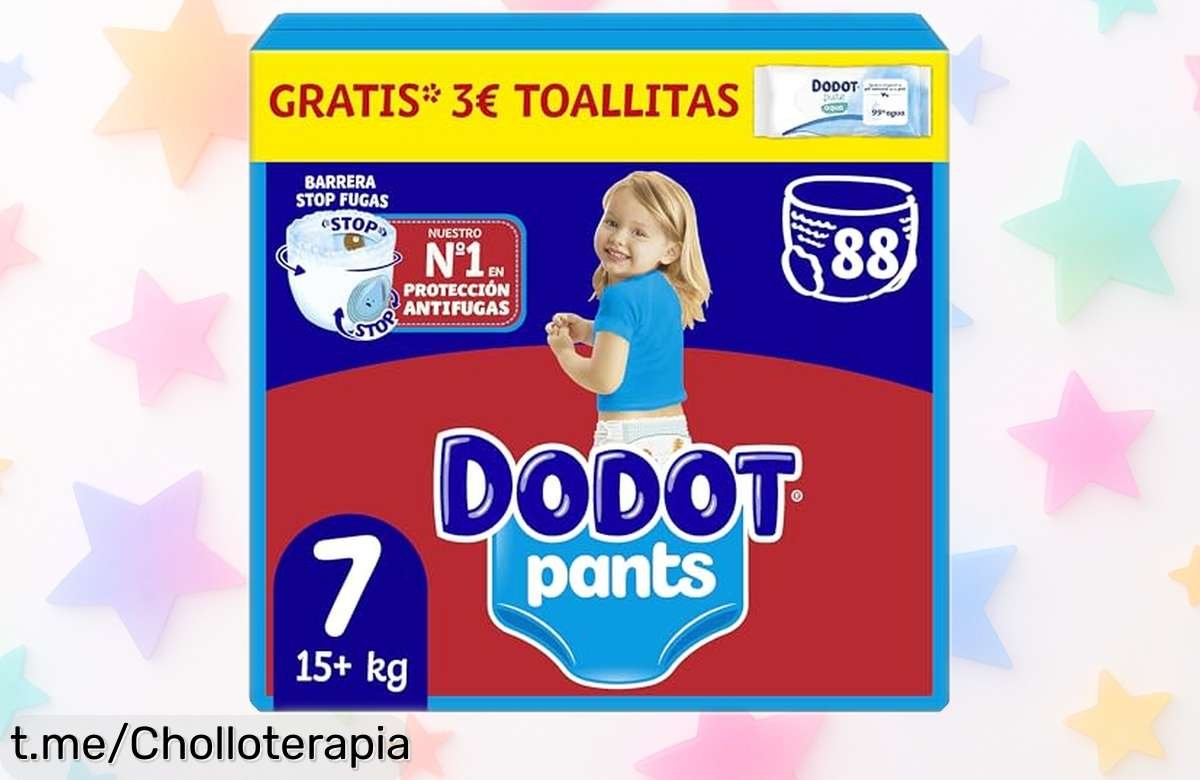 Pack de 88 pañales Dodot Bebé Pants para peques inquietos con ajuste 360° y absorción total, ¡ofertón a un precio loco que se van volando!