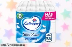 Pack gigante de papel higiénico Colhogar Ultra Suave: ¡108 rollos a un precio de risa! Haz acopio ahora y olvídate del estrés, ¡se van volando estos chollazos!