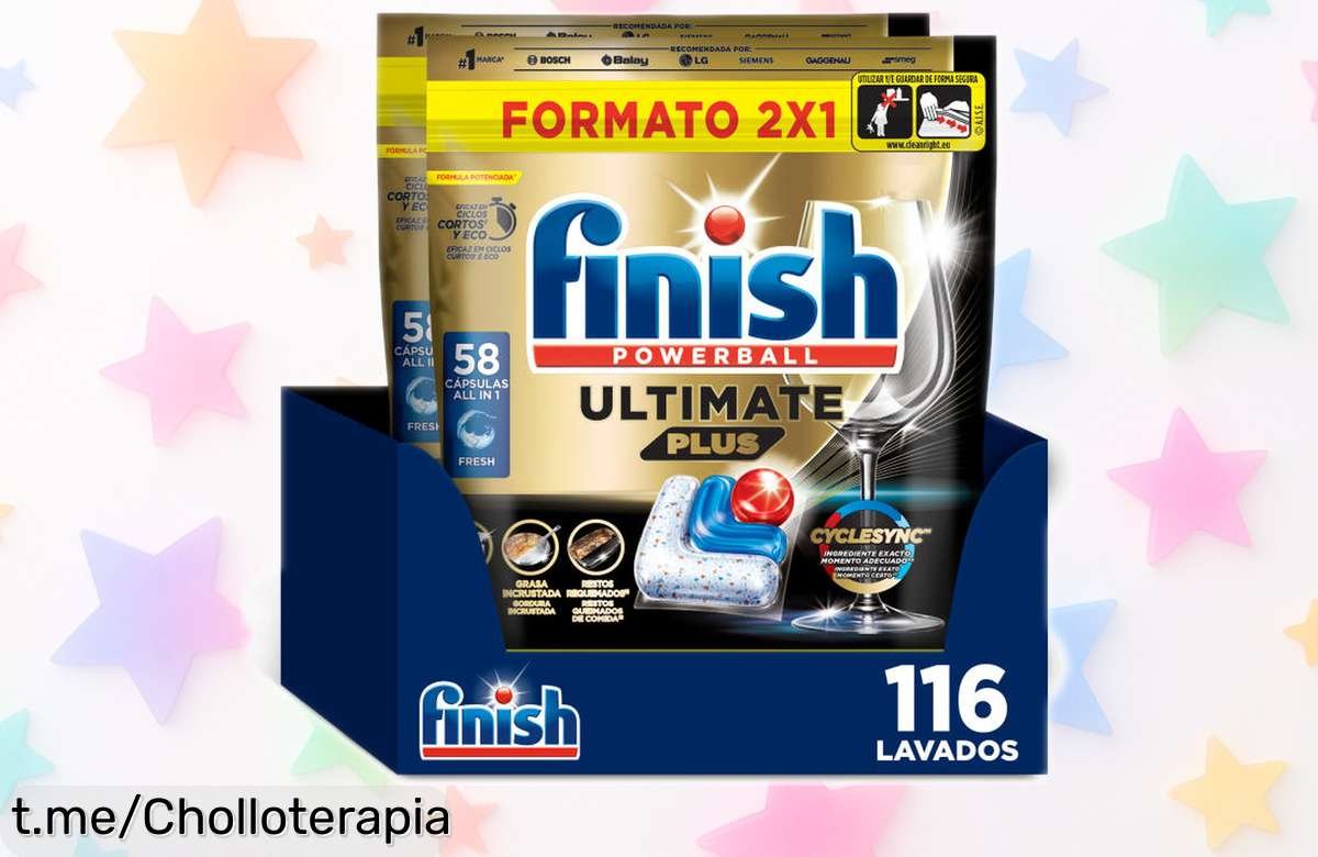 Pack gigante de pastillas Finish Powerball Ultimate Plus: limpieza reluciente y brillo diamante a un precio loco, ¡hazte con el antes de que se agote!