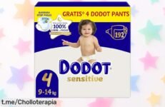Pañales Dodot Sensitive en pack gigante de 192 unidades + 4 pants gratis, ¡oferta brutal que no te puedes perder por su increíble protección y cuidado de la piel!