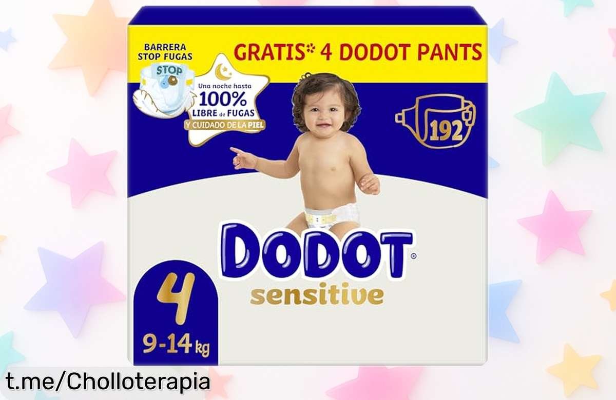 Pañales Dodot Sensitive en pack gigante de 192 unidades + 4 pants gratis, ¡oferta brutal que no te puedes perder por su increíble protección y cuidado de la piel!