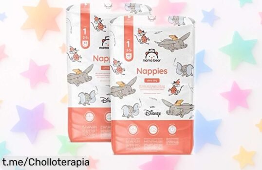 Pañales ultrasecos Mama Bear Disney con ajuste anti fugas y aviso para cambiar ¡ofertón exclusivo que mantendrá a tu bebé seco y feliz por 12 horas!