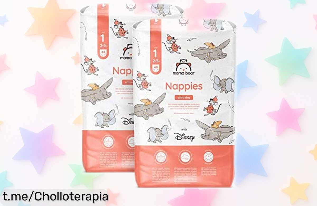Pañales ultrasecos Mama Bear Disney con ajuste anti fugas y aviso para cambiar ¡ofertón exclusivo que mantendrá a tu bebé seco y feliz por 12 horas!