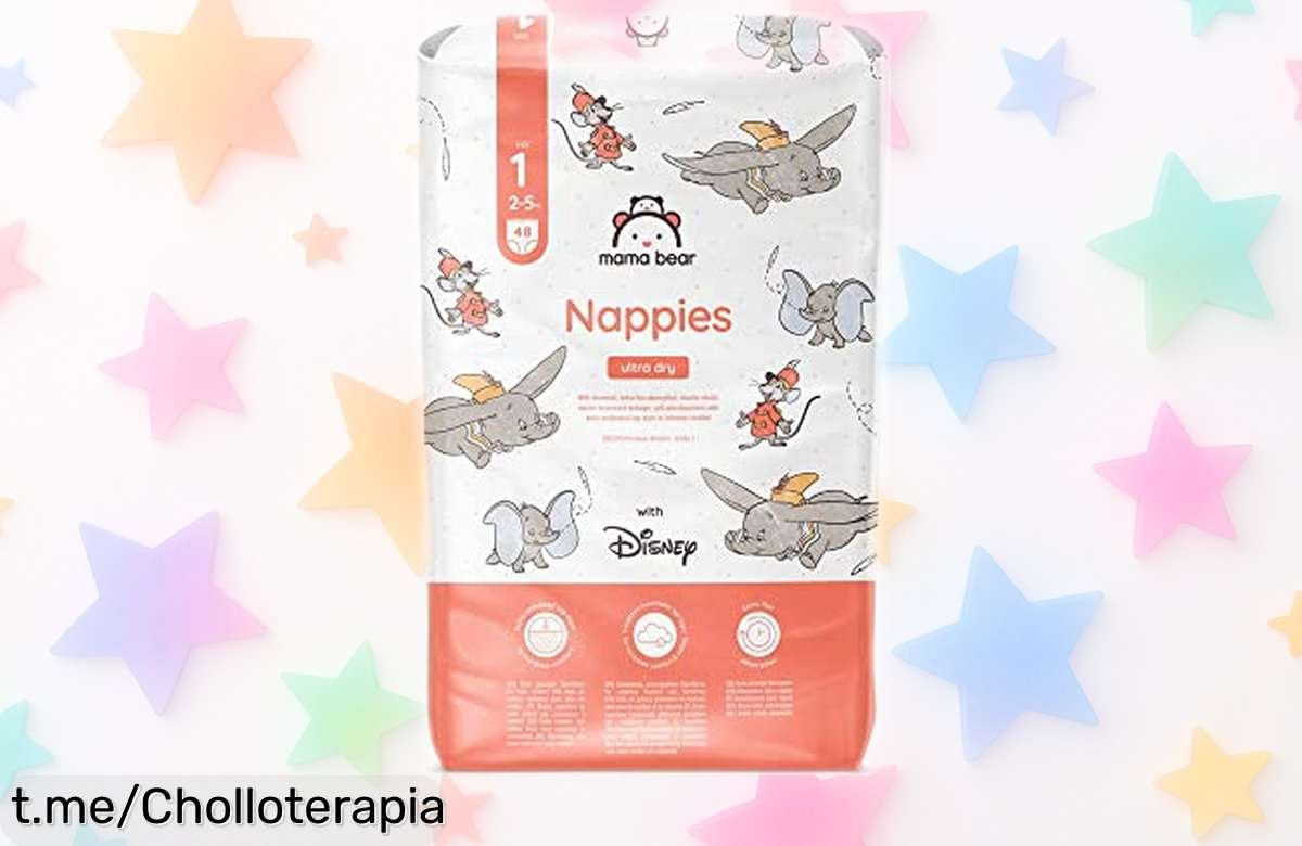 Pañales ultrasecos Mama Bear Disney que aguantan hasta 12 horas, ¡ofertón en pack de 48 unidades! No te lo pierdas, tu pequeño y tu bolsillo te lo agradecerán.
