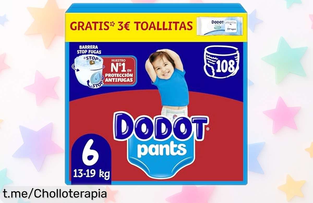 Pañalesbraguita Dodot Bebé Pants con ajuste 360° y 108 unidades: absorción instantánea a un precio loco, ¡no dejes que se te escapen!