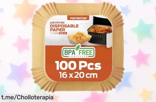 Papel para freidora de aire Portentum: pack de 100 hojas resistentes a un precio loco que no se va a repetir, ¡cocina sin arrugas y disfruta al máximo cada bocado!