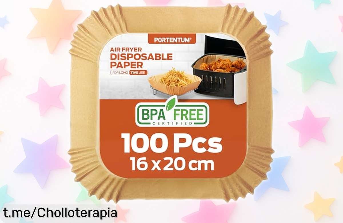 Papel para freidora de aire Portentum: pack de 100 hojas resistentes a un precio loco que no se va a repetir, ¡cocina sin arrugas y disfruta al máximo cada bocado!