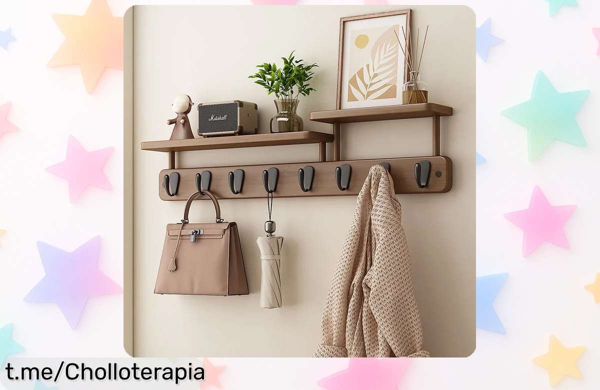 Perchero de pared sin taladro con ganchos de bambú: un ofertón que ahorra espacio y se vende como pan caliente, ¡aprovéchalo antes que se esfume!