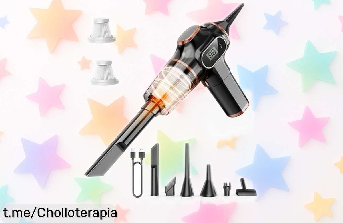 Potente aspiradora mini inalámbrica para coche Nikocreos con pantalla LCD y varias boquillas a un precio de escándalo, ¡aprópia el tuyo antes que se agoten!