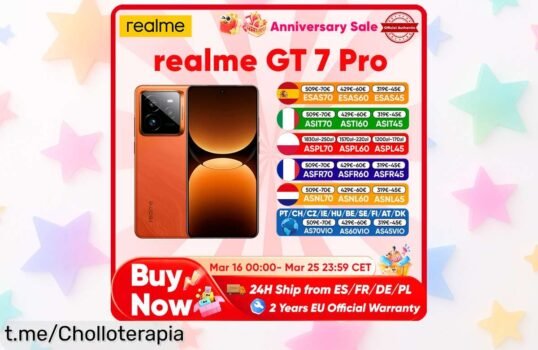 Potente móvil Realme GT 7 Pro con pantalla OLED de 6,78’’ y cámara de 50MP a precio loco: apúntate el cupón antes que se agote y hazlo tuyo ya.