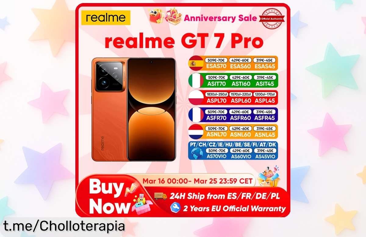 Potente móvil Realme GT 7 Pro con pantalla OLED de 6,78’’ y cámara de 50MP a precio loco: apúntate el cupón antes que se agote y hazlo tuyo ya.
