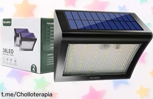 Potente pack de 2 apliques LED solares Solmira para exterior con luz que brilla más de 12 horas. Aprovecha este ofertón y alumbra tus noches mágicas en el jardín.