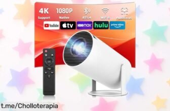 Proyector portátil 4K con WiFi 6 y giro 180°: agarrar este precio de locos es tu oportunidad para disfrutar tus pelis y juegos como nunca antes. ¡Hazlo ya!