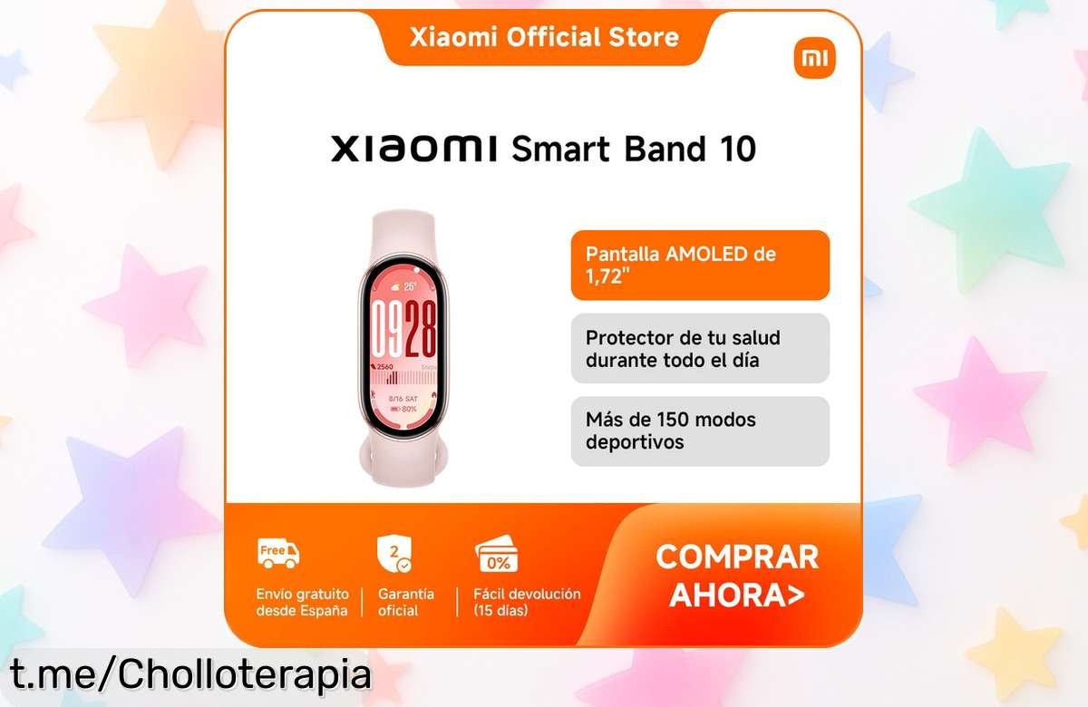 Pulsera Xiaomi Smart Band 10 con pantalla AMOLED y batería de hasta 21 días a precio loco, controla tu día sin esfuerzo y disfruta del estilo que mereces ¡No te quedes sin ella!