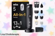 Recortadora Braun Series 5 AIO5565 todo en uno, ¡un pepino a precio loco! Úsala bajo la ducha y consigue tu aspecto ideal antes de que esta ganga se esfume.