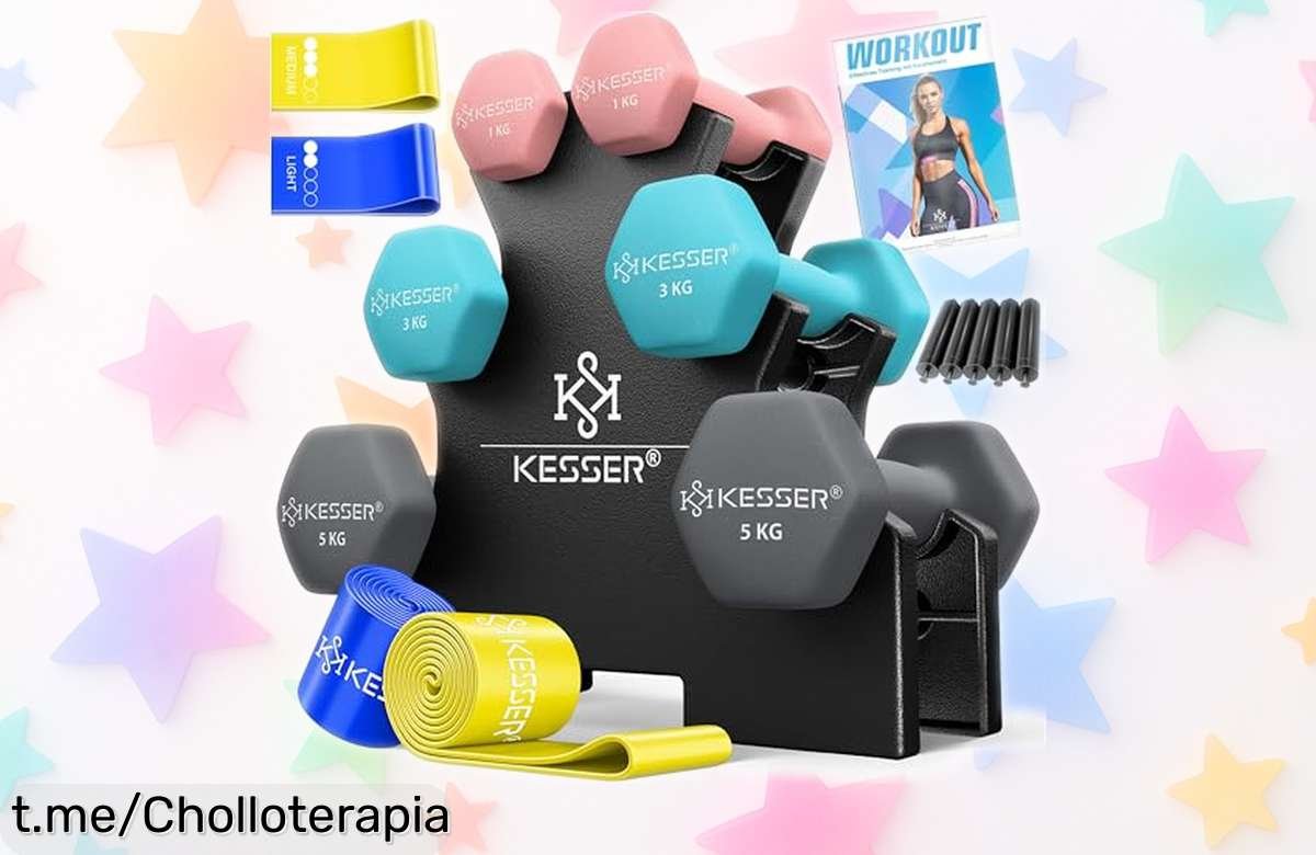 Set de 3 pares de mancuernas KESSER para entrenar en casa, ahora a un precio loco: cuida tu fuerza y organización con esta oferta que se agota rápido. ¡No lo dejes escapar!