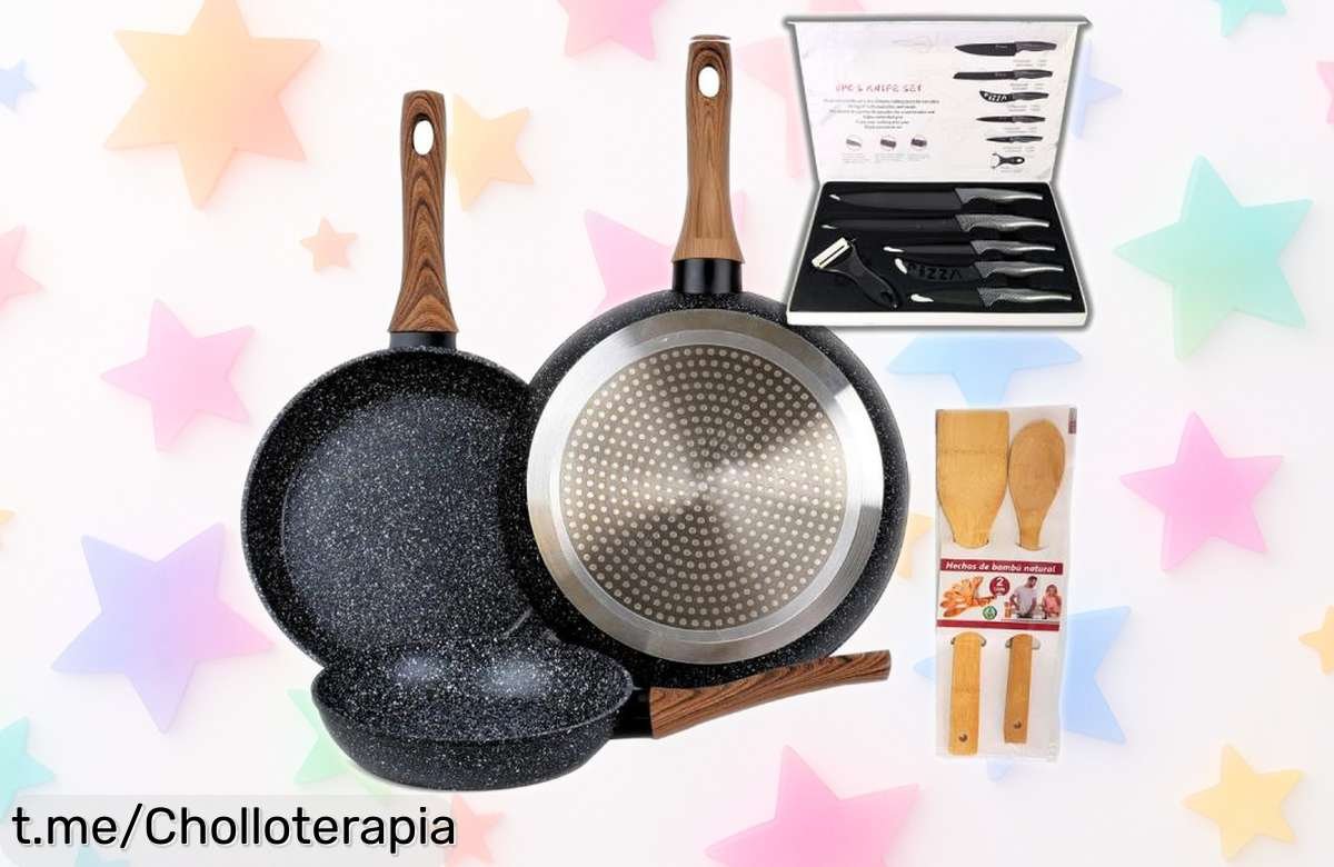 Set de 3 sartenes de aluminio forjado con mango de silicona y revestimiento de mármol a un precio escandalosamente bajo, ¡no te quedes sin ellas antes que volen!