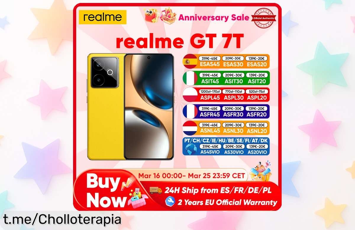 Smartphone 5G realme GT 7T con pantalla gigante y batería poderosa a precio de chollo, ¡apúntate el descuentazo antes que se agoten las unidades!