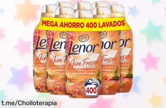 Suavizante Lenor aire fresco en pack de 8 con fragancia tropical irresistible, aprovecha esta oferta regalada antes de que se agote y disfruta del frescor en cada lavado.