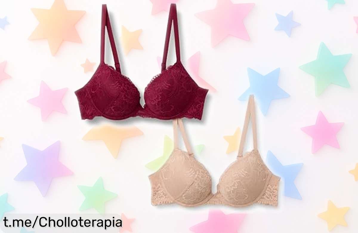 Súper bonito pack de 2 sujetadores Amazon Essentials con realce y encaje, un chollo que no se mueve a este precio; ¡hazte con ellos antes de que vuelen!