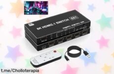 Switch HDMI 5 en 1 compatible con consolas y PC: ¡una oferta loca para conectar hasta 5 dispositivos! Dale vida a tu tele sin líos de cables, no dejes pasar este chollazo.