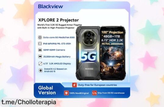 Teléfono móvil resistente Blackview XPLORE 2 con proyector y pantalla gigante, ¡un chollo que vuela! No pierdas la oportunidad de tenerlo en tus manos ya.