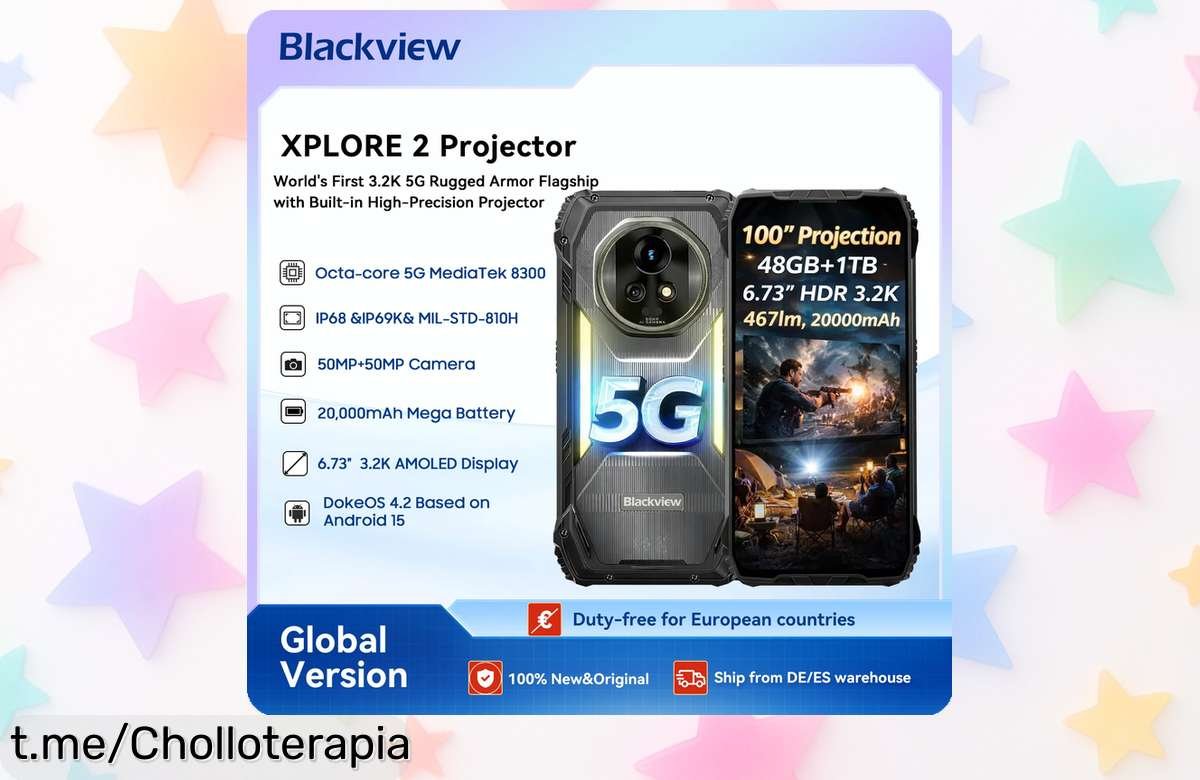 Teléfono móvil resistente Blackview XPLORE 2 con proyector y pantalla gigante, ¡un chollo que vuela! No pierdas la oportunidad de tenerlo en tus manos ya.