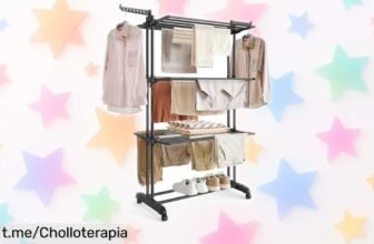 Tendedero plegable SONGMICS de 4 niveles con alas y ruedas, un ofertón inesperado para organizar tu ropa sin esfuerzo y tener espacio de sobra. ¡Aprovecha antes que se agote!