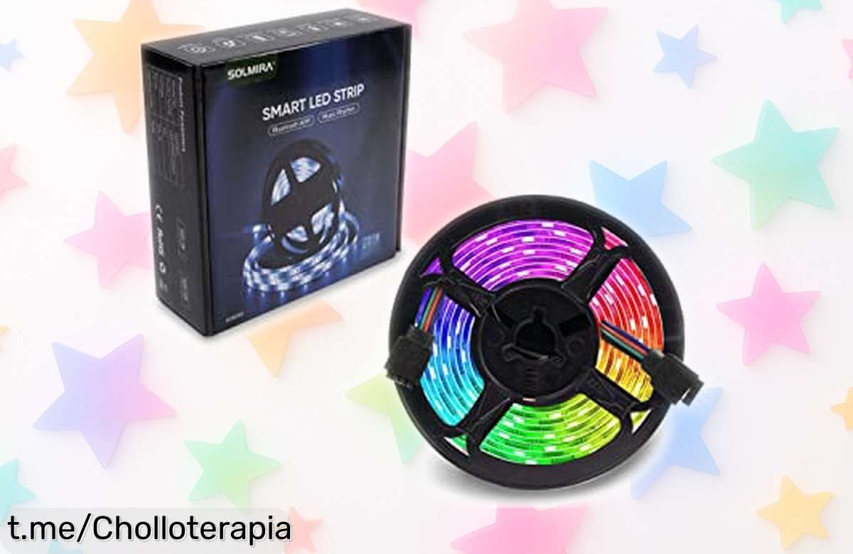 Tira LED RGB de 5 metros SOLMIRA, controla los colores desde tu móvil y dale ritmo a la fiesta en casa: ¡ofertón que no puedes dejar escapar para darle vida a tu hogar!