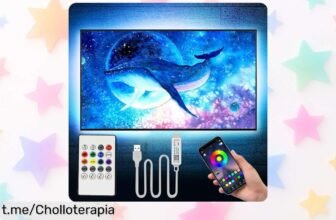 Tira LED RGB para TV de 50 a 70” con sincronización musical y mando, ¡un chollo que se va volando! Ilumina tus noches ya mismo.