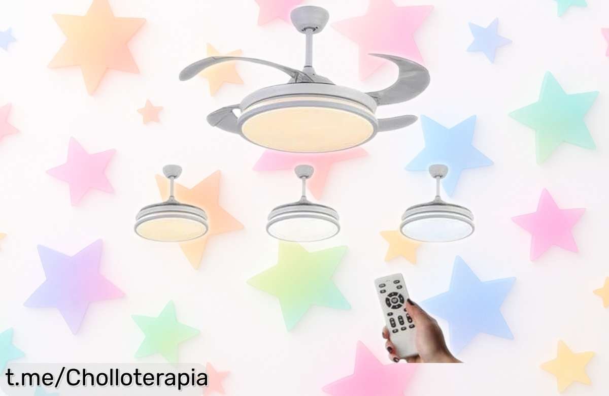 Ventilador de techo Mi Ko Mi Ka con mando y motor silencioso a precio loco, ¡ofertón! Dale rollo a tu habitación y disfruta del aire fresco ya.