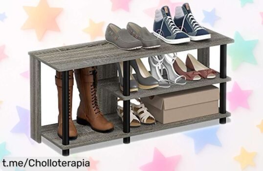 Zapatero Furinno de 3 niveles, guarda hasta 8 pares y se monta en un plis; ¡ofertón con precio loco que no querrás dejar escapar! Organiza tu espacio ya.