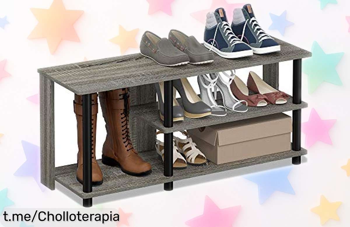 Zapatero Furinno de 3 niveles, guarda hasta 8 pares y se monta en un plis; ¡ofertón con precio loco que no querrás dejar escapar! Organiza tu espacio ya.