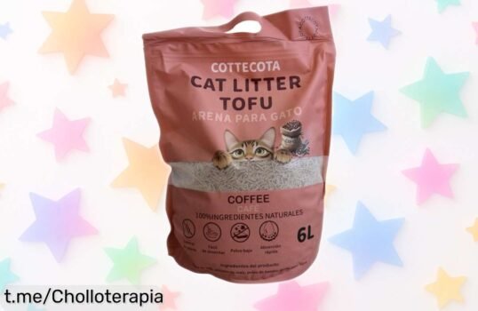 Arena para gatos de tofu COTTECOTA 6L con frescor de café, absorbsión total y chollazo que hará feliz a tu gato y eliminará malos olores en casa. ¡No te lo pierdas!